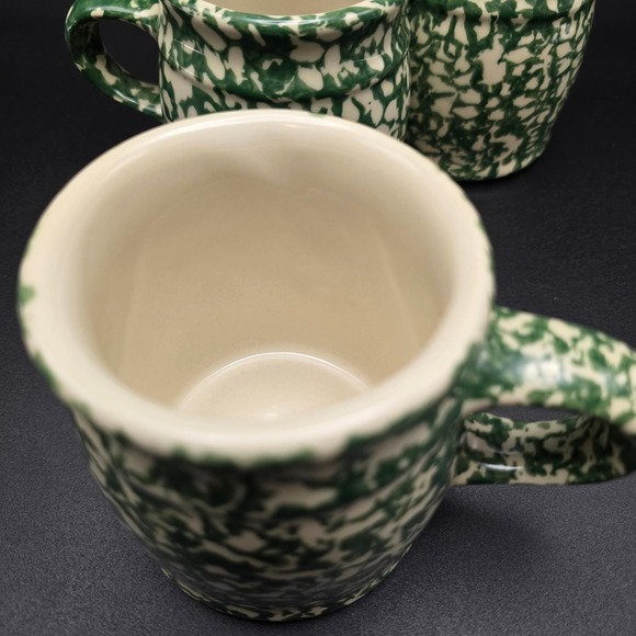 Gerald E Henn Workshops Green Sponge Ware Pottery Mugs Set of 4 Roseville Ohio - Picture 12 of 15